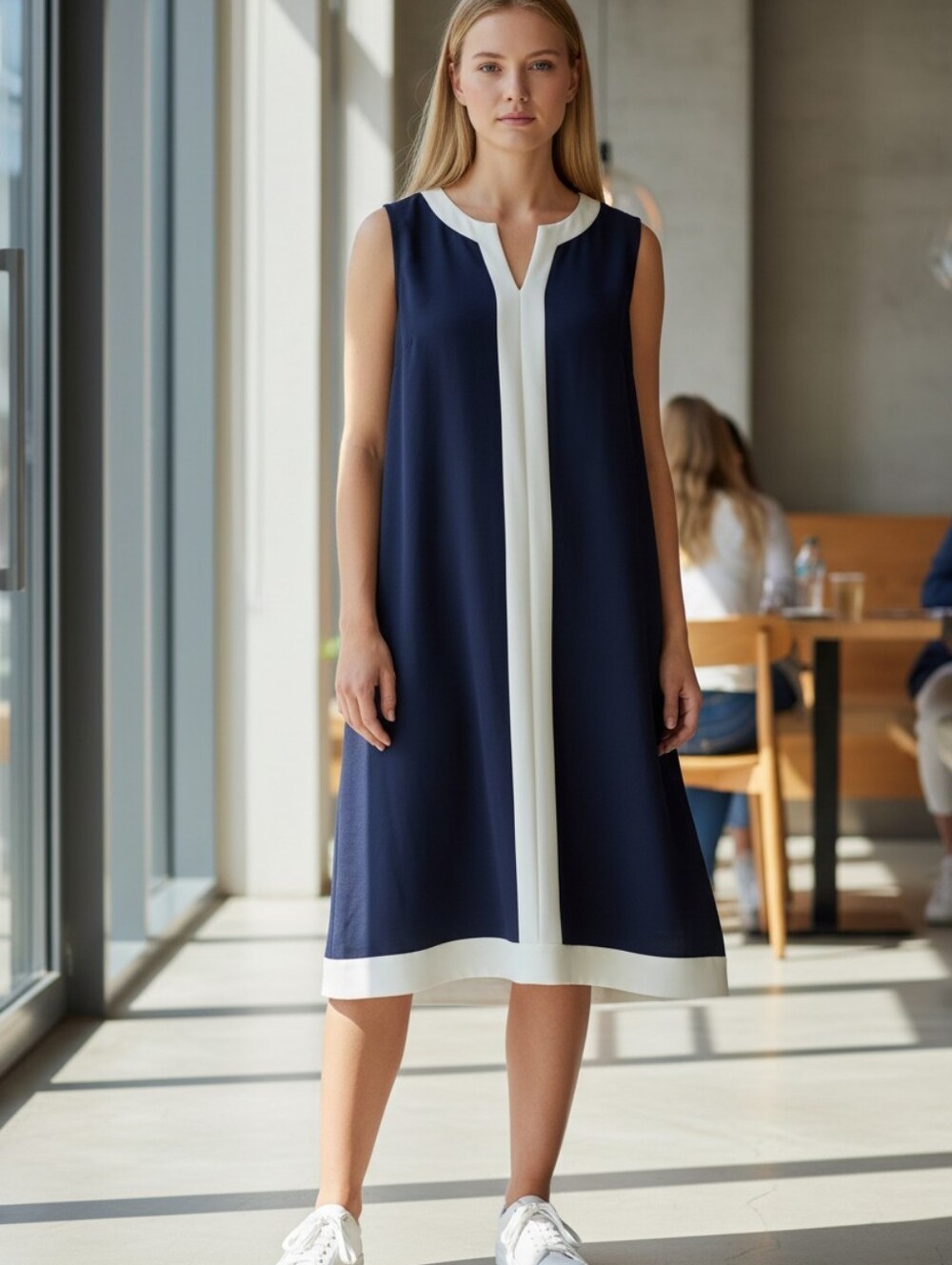 SHEIN NWT Navy and White Sleeveless Colorblock Dress